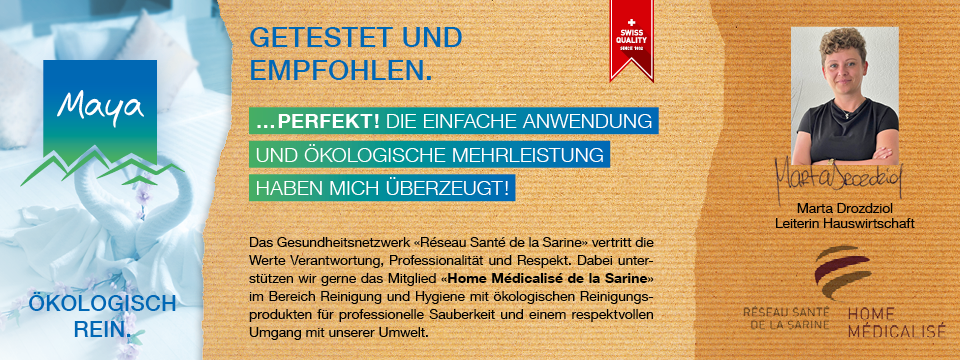 Marta Drozdziol Leiterin Hauswirtschaft Das Gesundheitsnetzwerk «Réseau Santé de la Sarine» vertritt die Werte Verantwortung, Professionalität und Respekt. Dabei unterstützen wir gerne das Mitglied «Home Médicalisé de la Sarine» im Bereich Reinigung und Hygiene mit ökologischen Reinigungsprodukten für professionelle Sauberkeit und einem respektvollen Umgang mit unserer Umwelt.